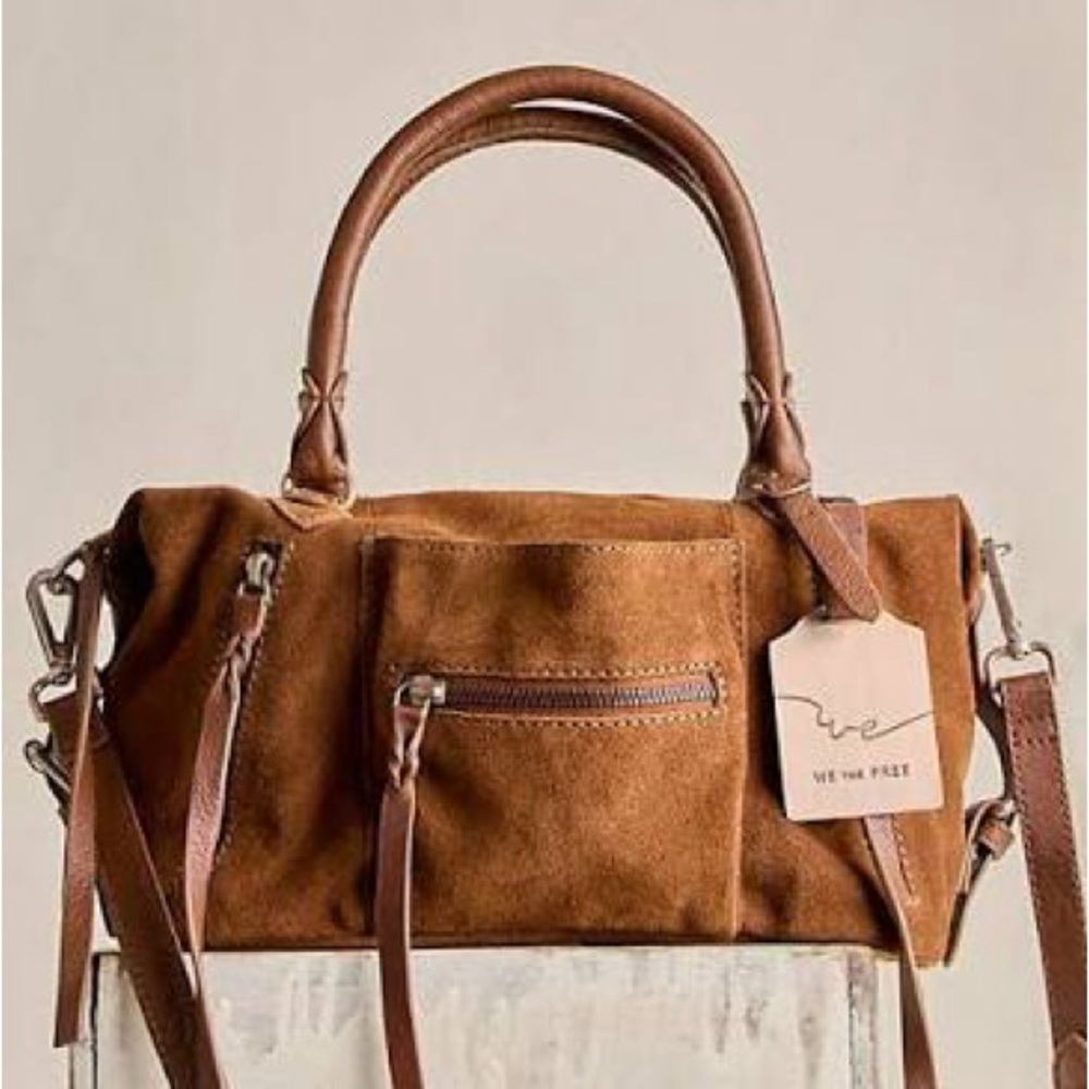 Viral Hard to Find! Free People Brown Suede Baby Emerson Handbag Tote Crossbody